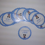 Bigliettini confetti per Nascita e Battesimo a forma di fiore con Topolino baby