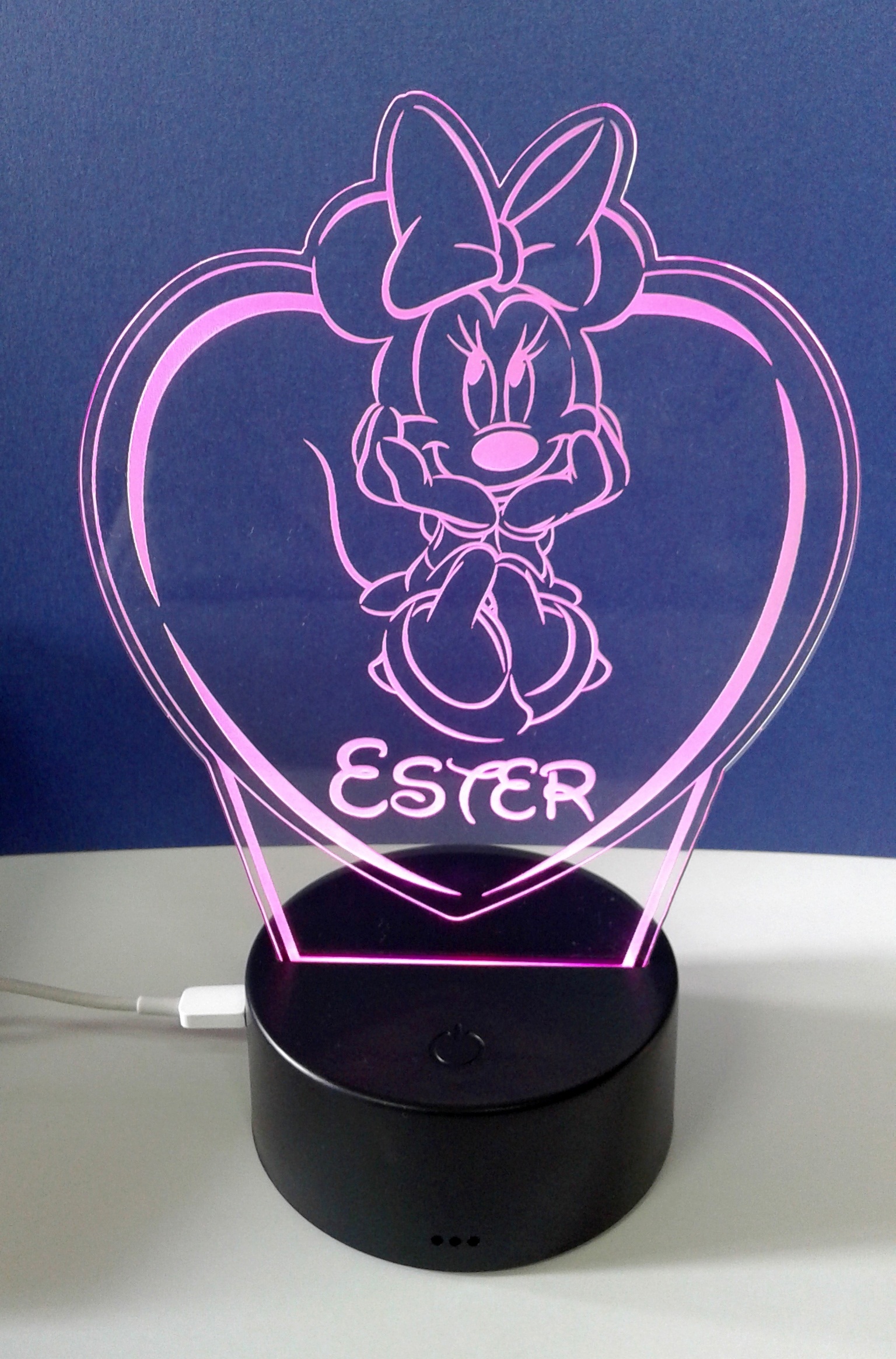 Lampada da tavolo 3D a led Minnie personalizzata con nome