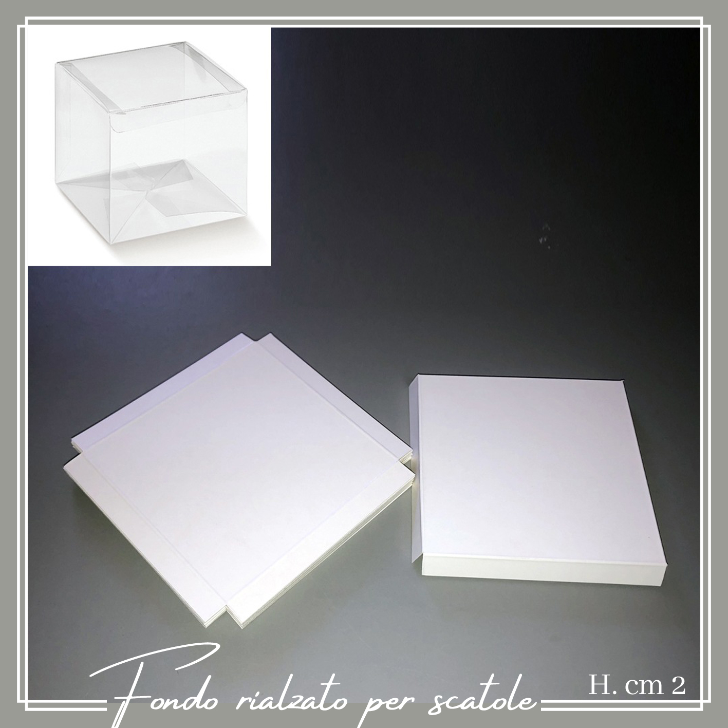 Fondo rialzato in cartoncino bianco per scatole trasparenti (h. cm 2) –  Madoniegadget